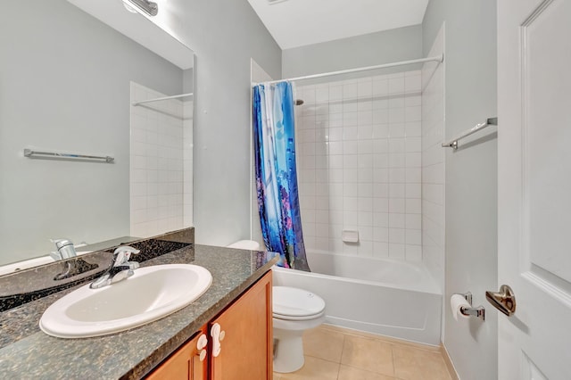 full bathroom with tile patterned flooring, vanity, shower / bath combo, and toilet