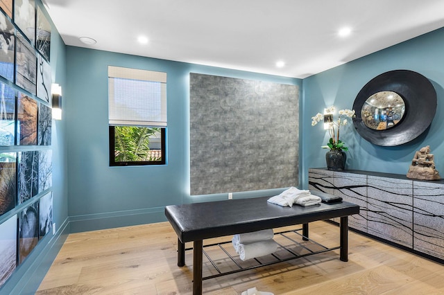 home office with light wood-type flooring