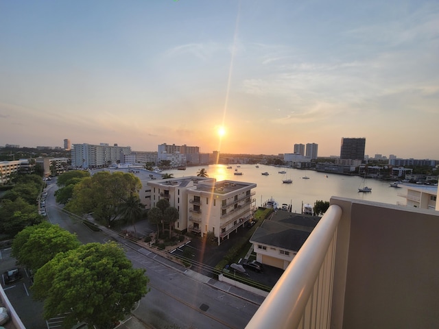 property's view of city featuring a water view