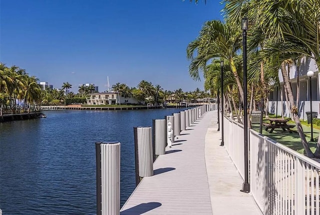 view of dock featuring a water view