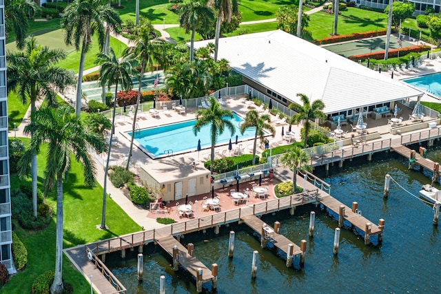 aerial view with a water view