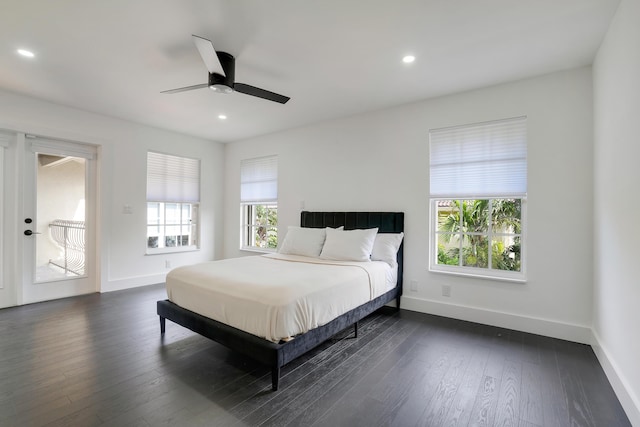 460 Surfside Ln, Juno Beach, FL 33408 - bedroom featuring baseboards, dark wood-type flooring, ceiling fan, and recessed lighting