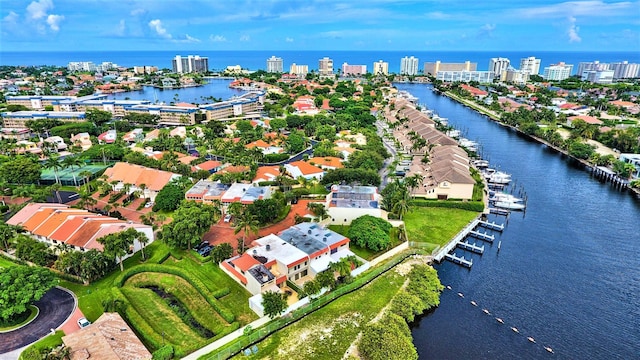 bird's eye view featuring a water view