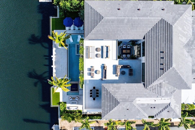 aerial view with a water view