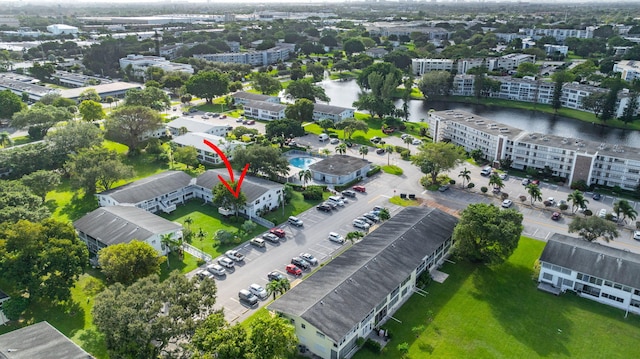 bird's eye view featuring a water view