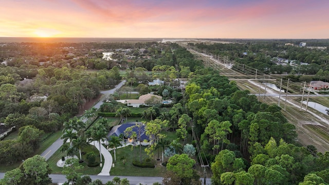 view of aerial view at dusk