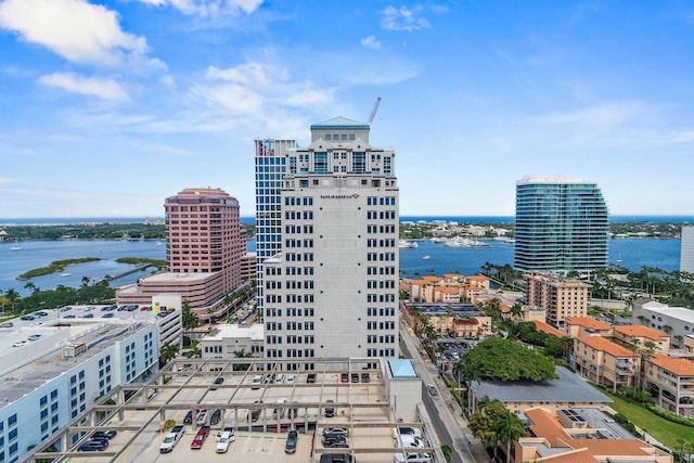 bird's eye view featuring a water view