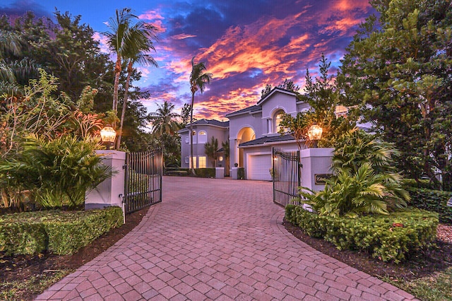 exterior space with a garage