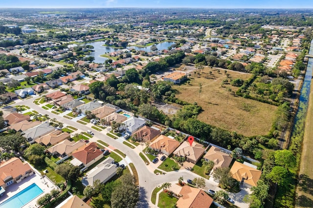 aerial view with a water view