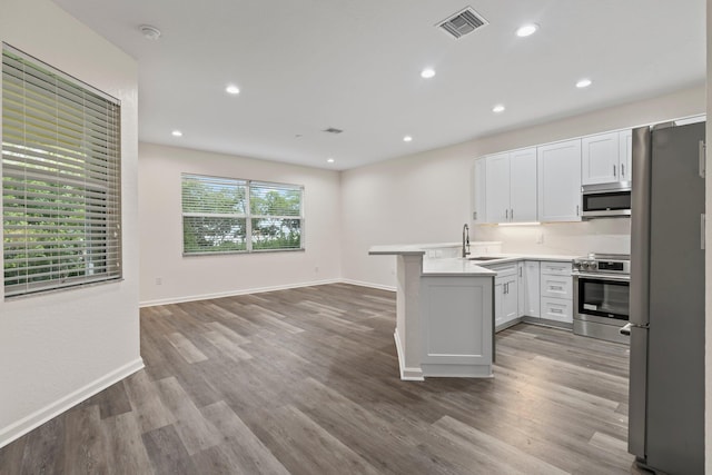 kitchen featuring white cabinetry, hardwood / wood-style floors, sink, and appliances with stainless steel finishes