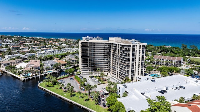 aerial view featuring a water view