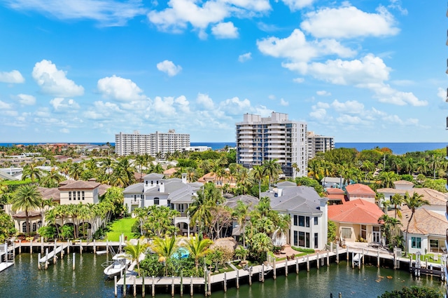 bird's eye view featuring a water view