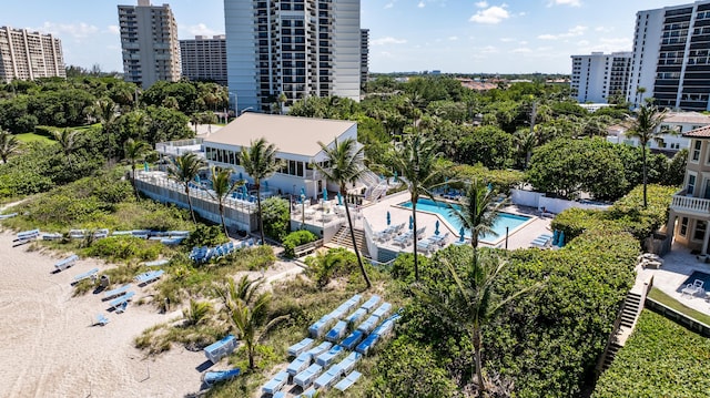 birds eye view of property with a city view