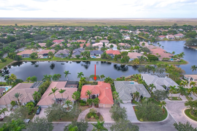 bird's eye view featuring a water view