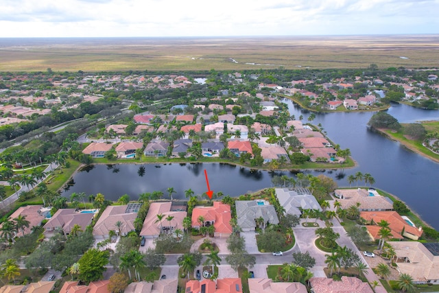 aerial view featuring a water view