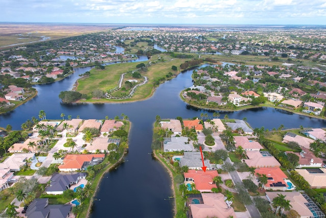 aerial view with a water view