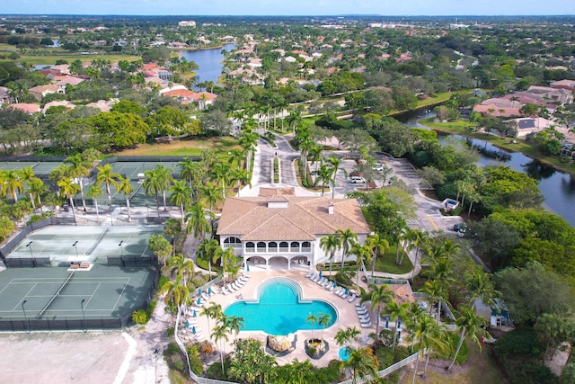 drone / aerial view featuring a water view