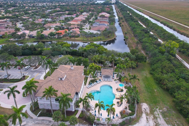 aerial view featuring a water view