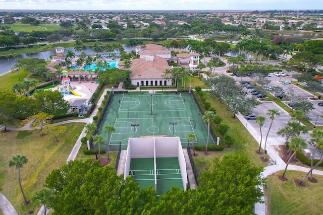 aerial view with a water view