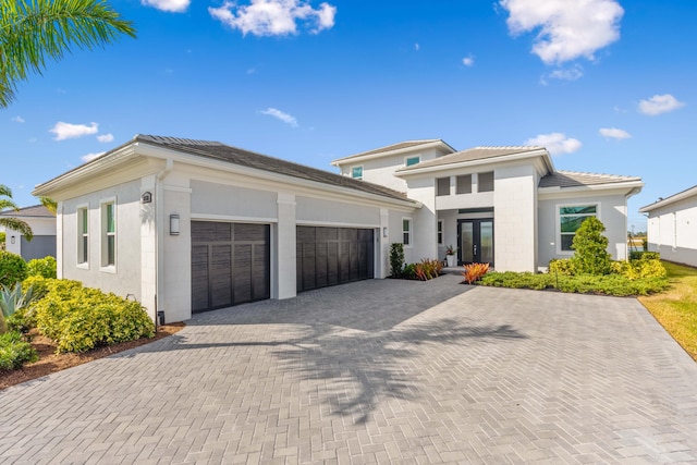 prairie-style house with a garage