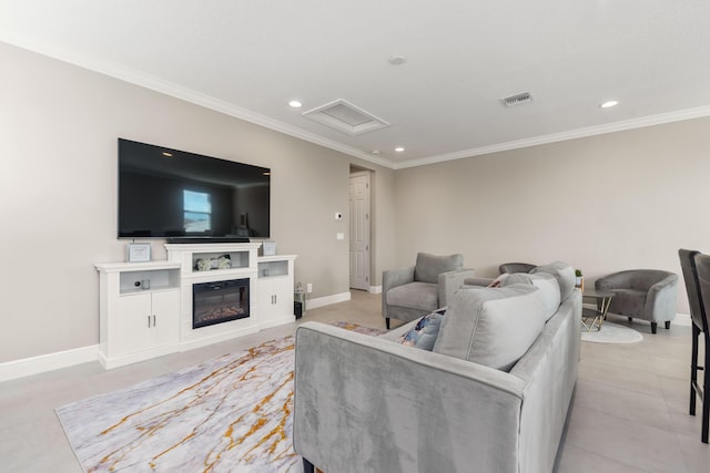 living room featuring ornamental molding