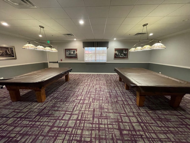 game room with crown molding and pool table