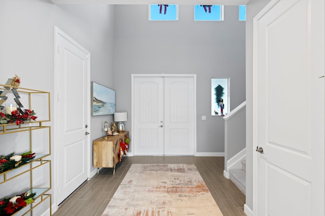 foyer featuring a wealth of natural light and wood-type flooring