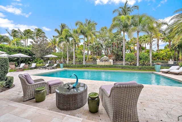 view of pool featuring a patio