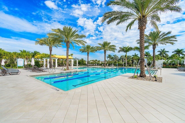 view of swimming pool with a patio