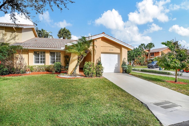 ranch-style house with a front lawn and a garage