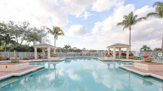 view of swimming pool with a gazebo