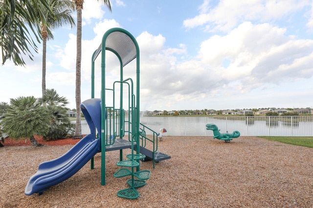 view of play area featuring a water view