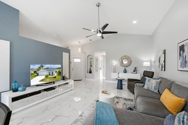 living room with lofted ceiling