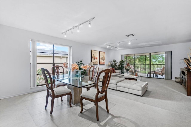 dining area with plenty of natural light and track lighting