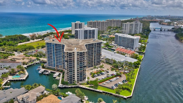 aerial view with a water view