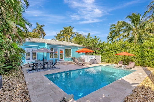 view of swimming pool with a patio