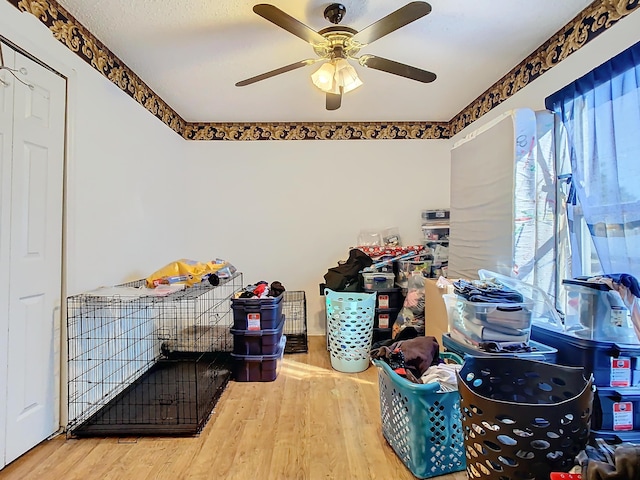 interior space featuring ceiling fan