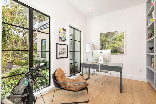 office area featuring light hardwood / wood-style flooring