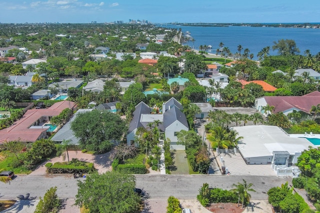 aerial view with a water view