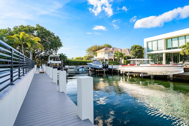 view of dock with a water view