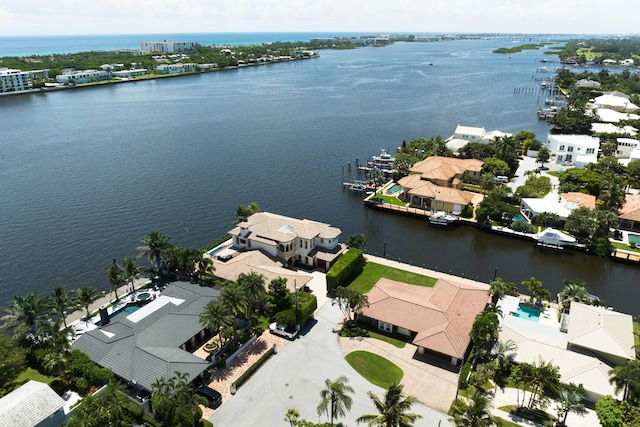 drone / aerial view featuring a water view