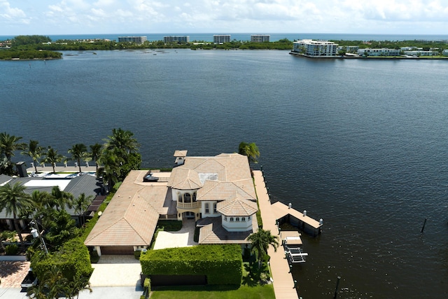 aerial view with a water view