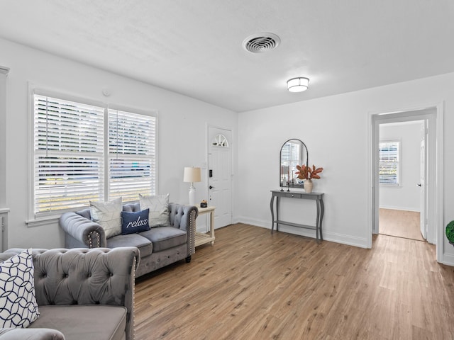 living room featuring light hardwood / wood-style flooring and plenty of natural light