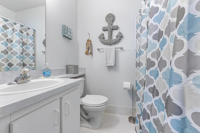 bathroom featuring tile patterned flooring, vanity, and toilet