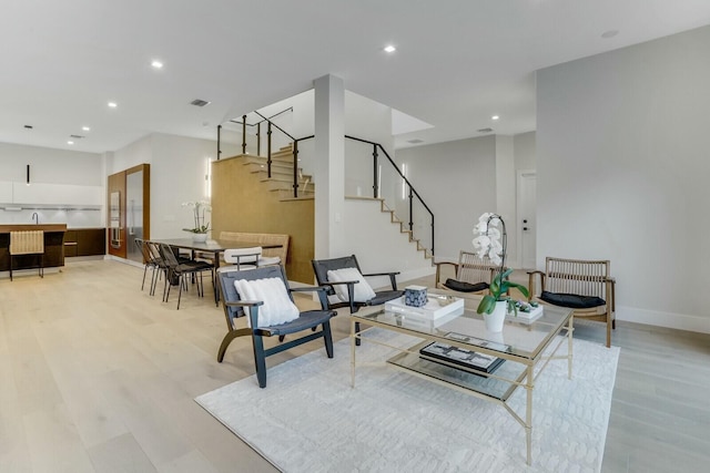 living room featuring light wood-type flooring