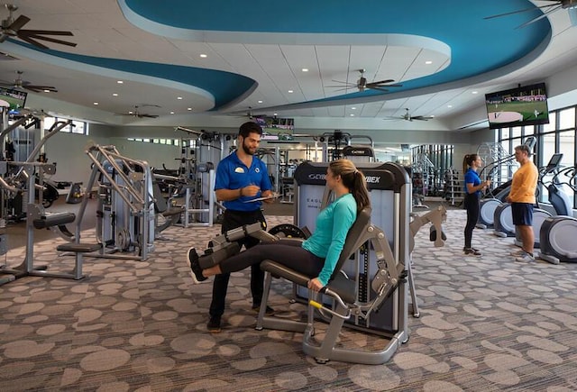 exercise room featuring carpet flooring