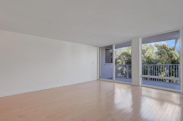 empty room with light wood-type flooring and expansive windows