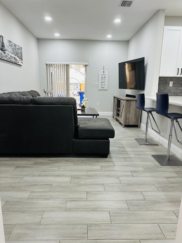 living room with light wood-type flooring