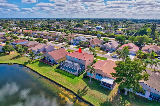 bird's eye view featuring a water view