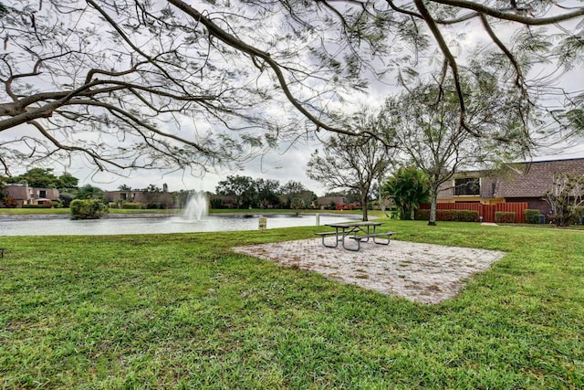 view of yard with a water view